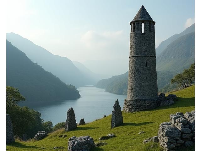 Glendalough monastic site with round tower